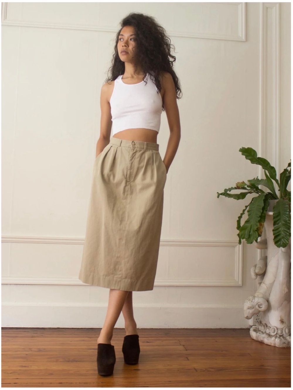 Gap Vintage 90s Women’s Sz S Khaki Midi Skirt High Rise Cotton